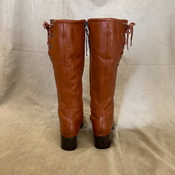 VINTAGE 1970s Brown Heeled Knee High Boots Women's Size 8 Fur Lined - Picture 4 of 9